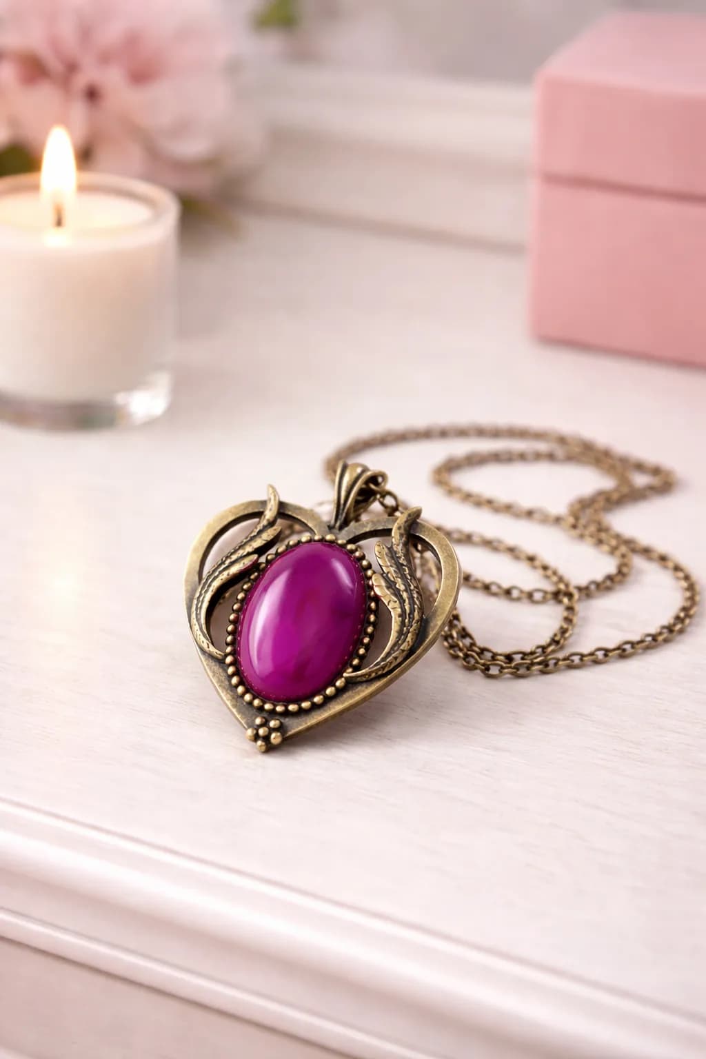 Cœur Mystique – Agate Violette & Bronze Élégant – Harmonie Intérieure