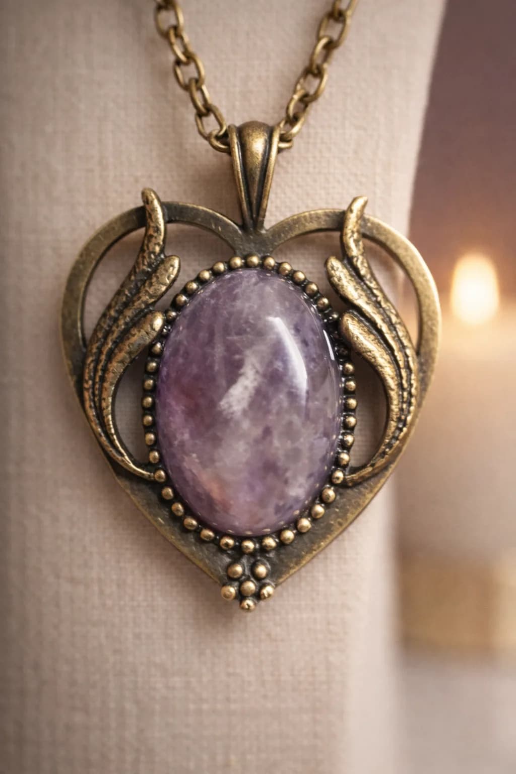 Collier Cœur en Bronze & Améthyste – Sérénité et Élégance