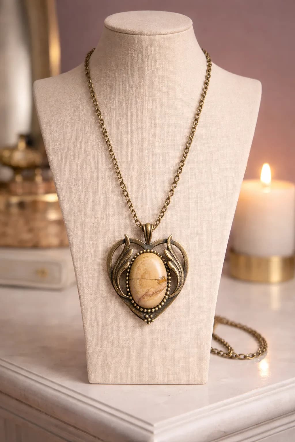 Collier Cœur d’Horizon – Jaspe Paysage Naturel - Ancrage et Sérénité