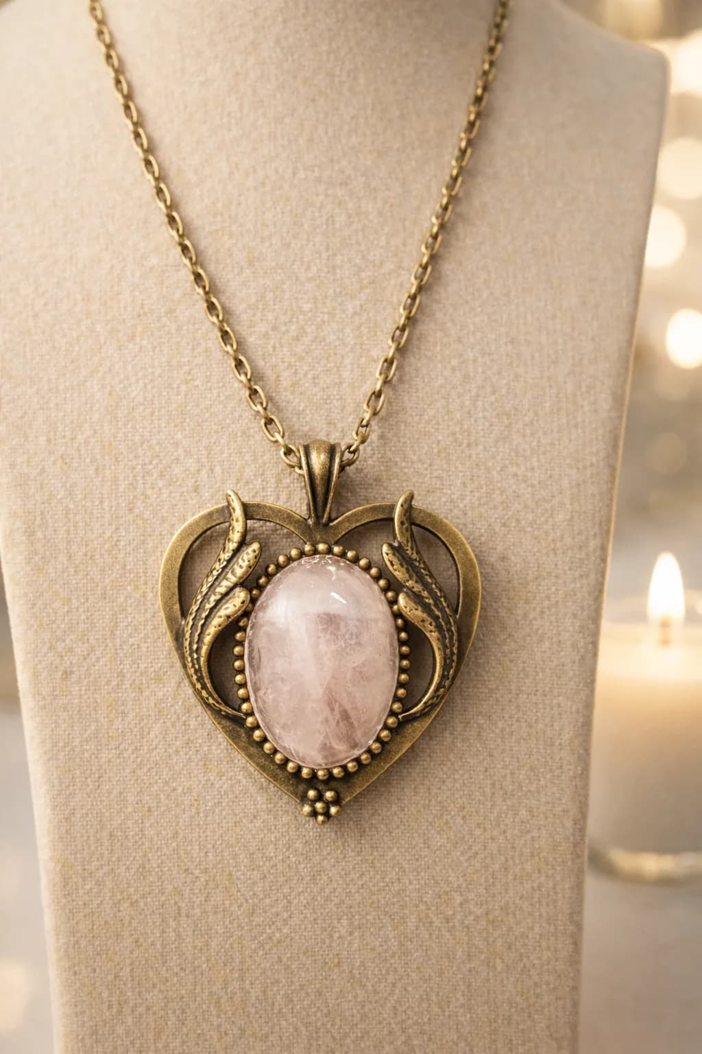 Cœur de Tendresse – Quartz Rose & Bronze Élégant