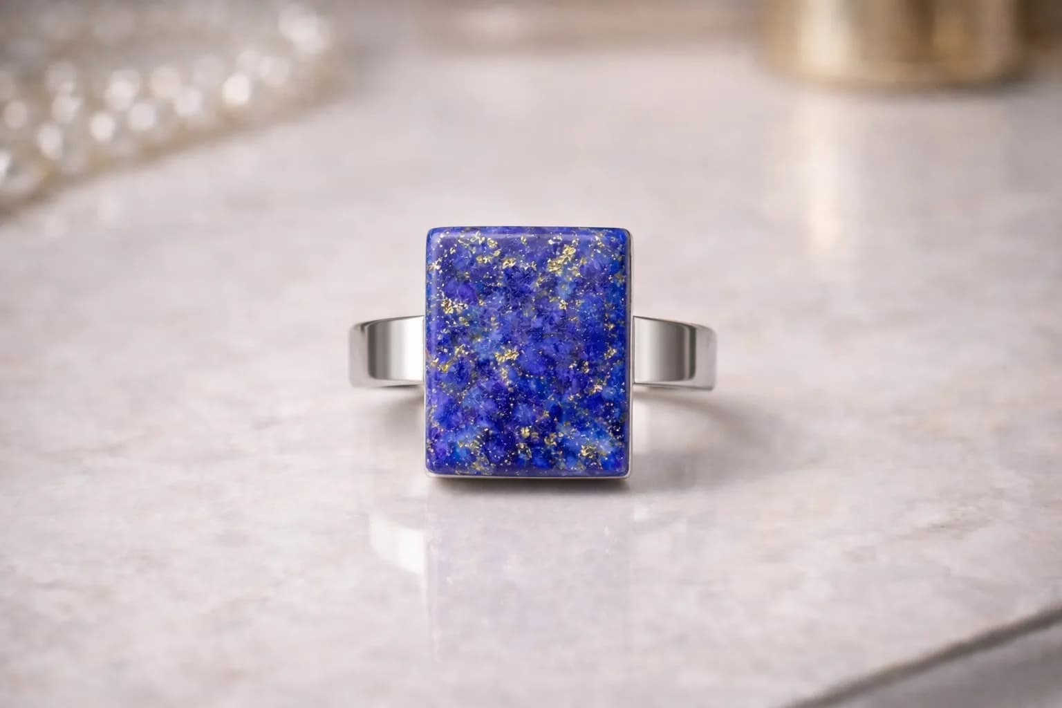 Bague Éclat Royal – Bague Ajustable en Lapis Lazuli & Acier Inoxydable