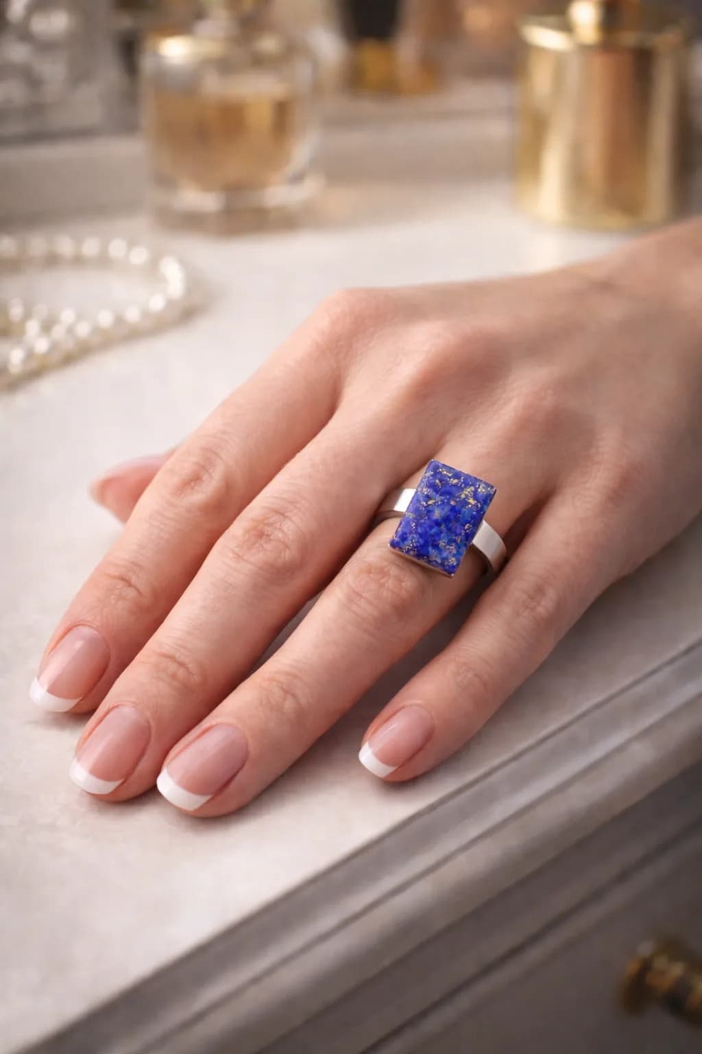 Bague Éclat Royal – Bague Ajustable en Lapis Lazuli & Acier Inoxydable