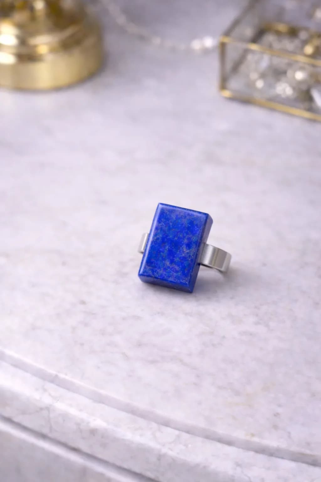 Bleu Profond – Bague Ajustable en Lapis Lazuli & Acier Inoxydable