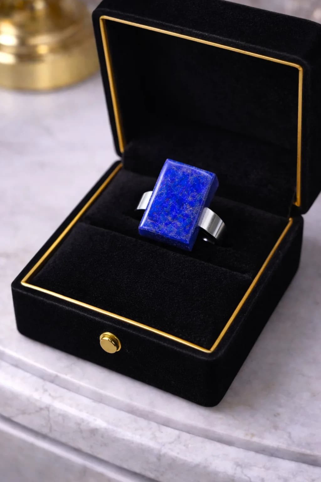 Bleu Profond – Bague Ajustable en Lapis Lazuli & Acier Inoxydable