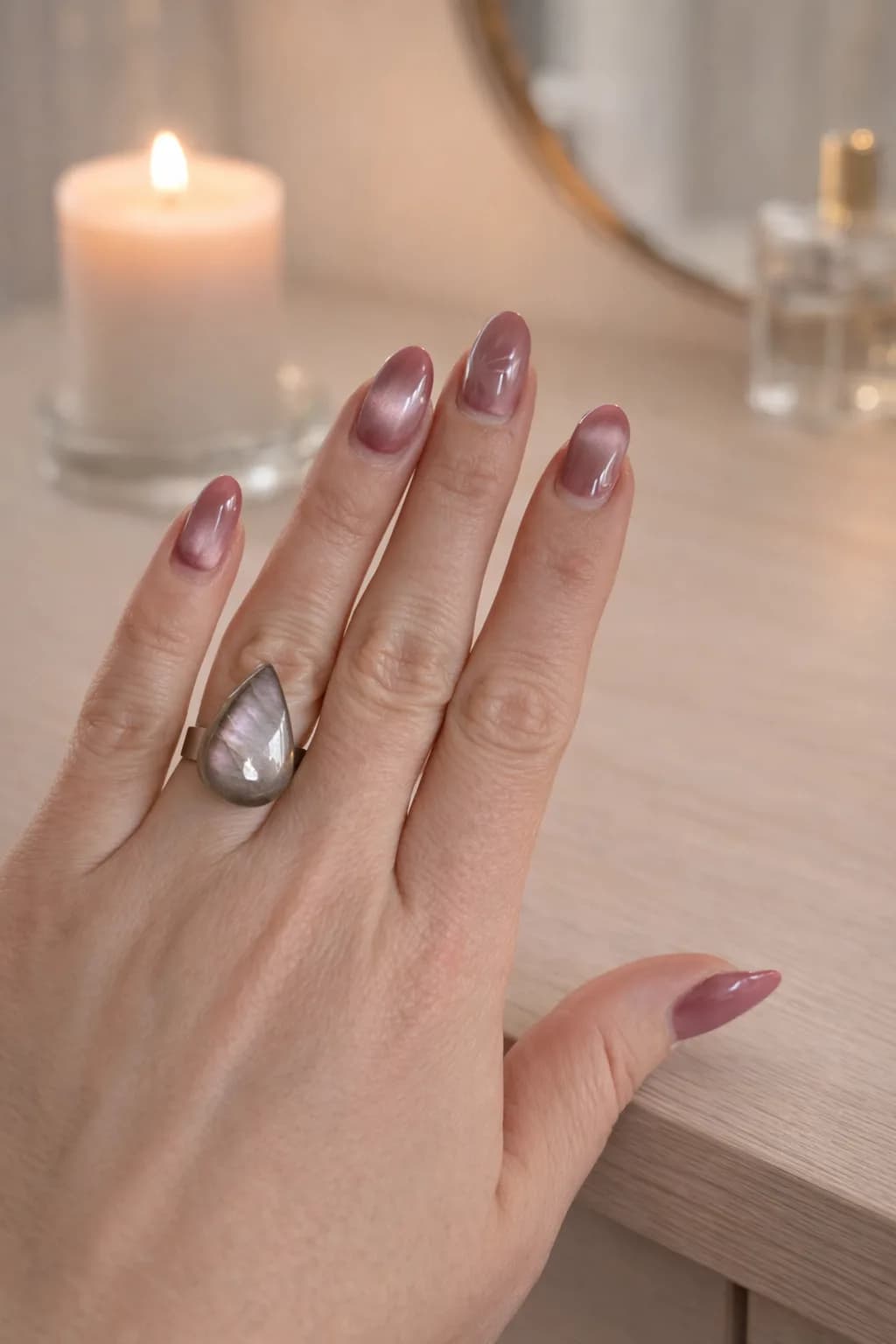 Aura Mystique – Bague Labradorite Goutte & Acier Inoxydable Ajustable