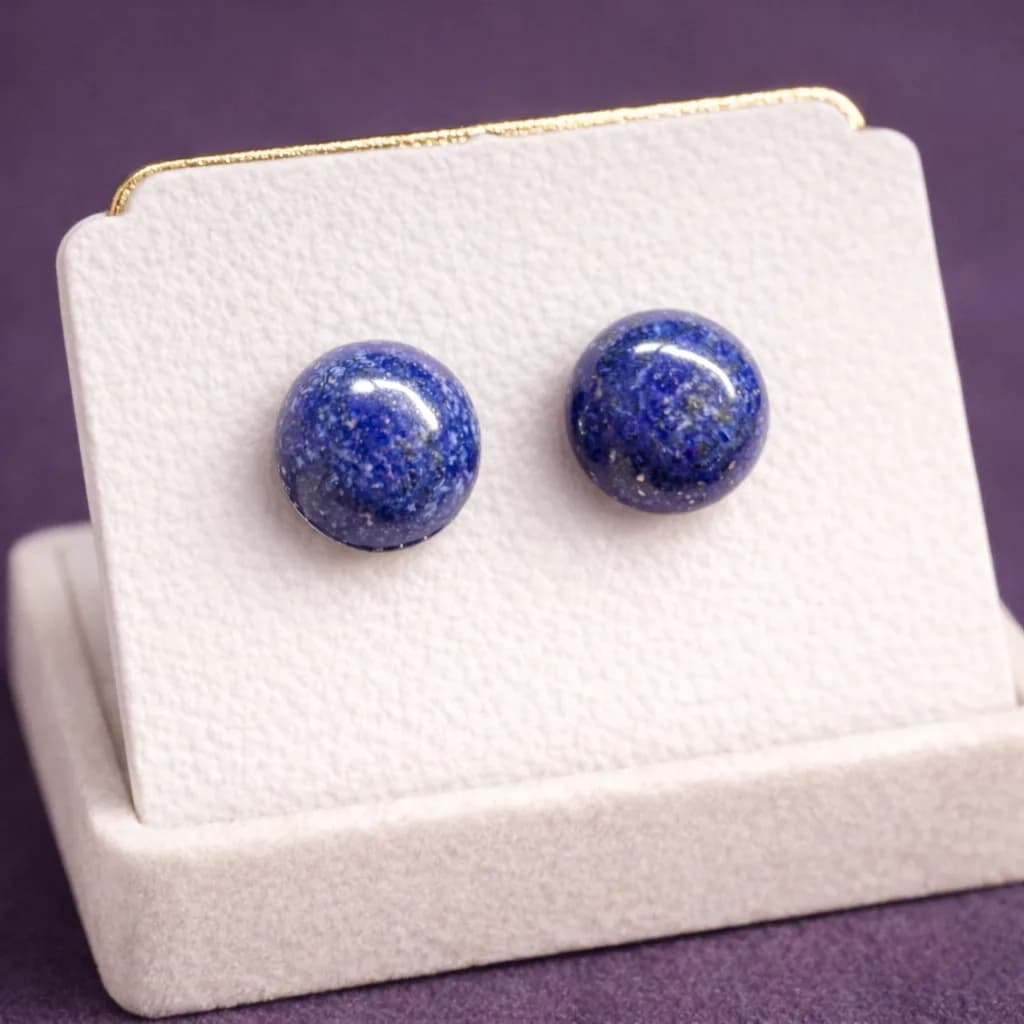 Boucles d’Oreilles Clous en Lapis lazuli – Bleu Nuit & Éclats Dorés Intenses