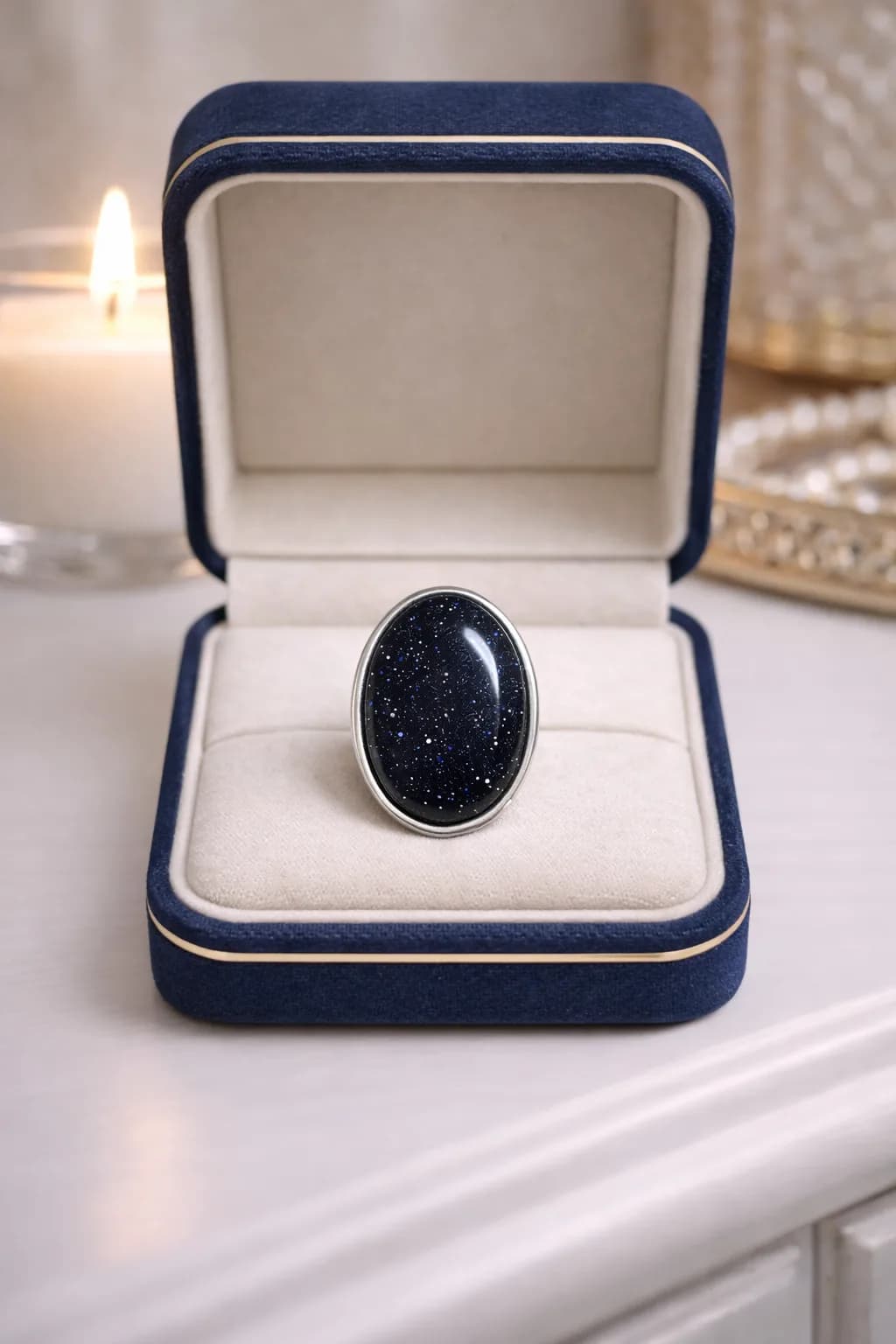 Bague Ovale – Goldstone Blue