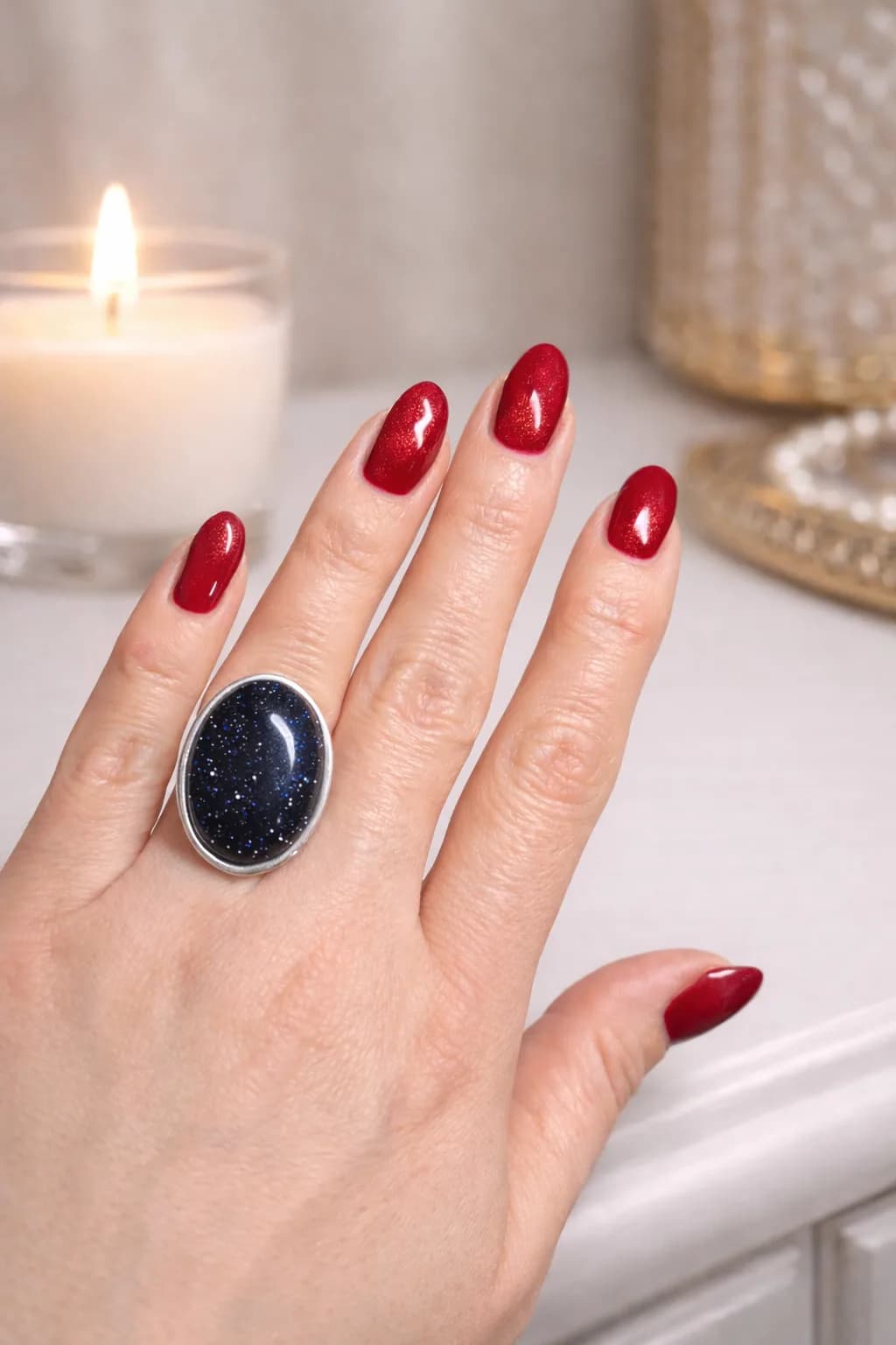 Bague Ovale – Goldstone Blue