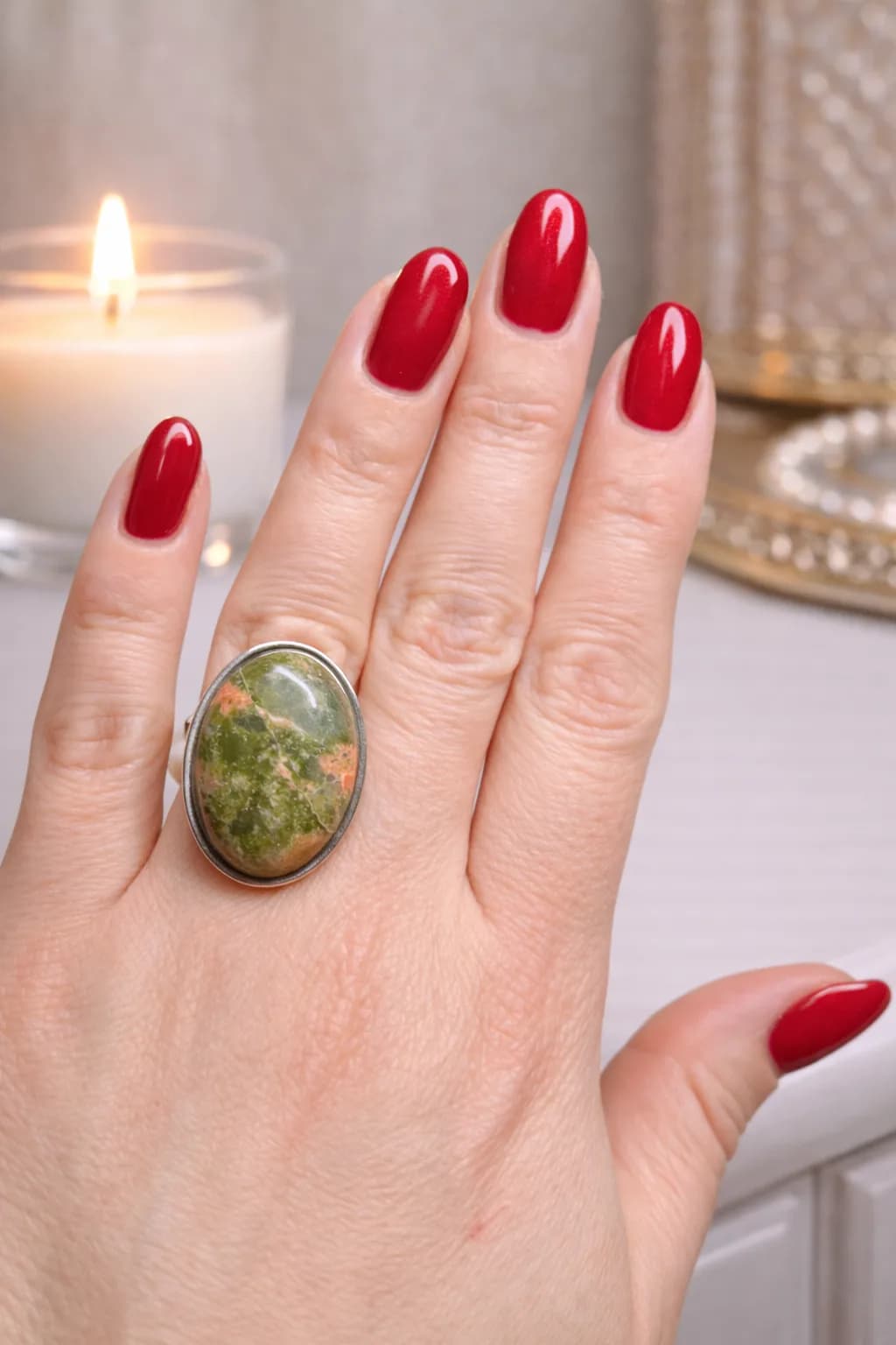 Bague Ovale en Unakite