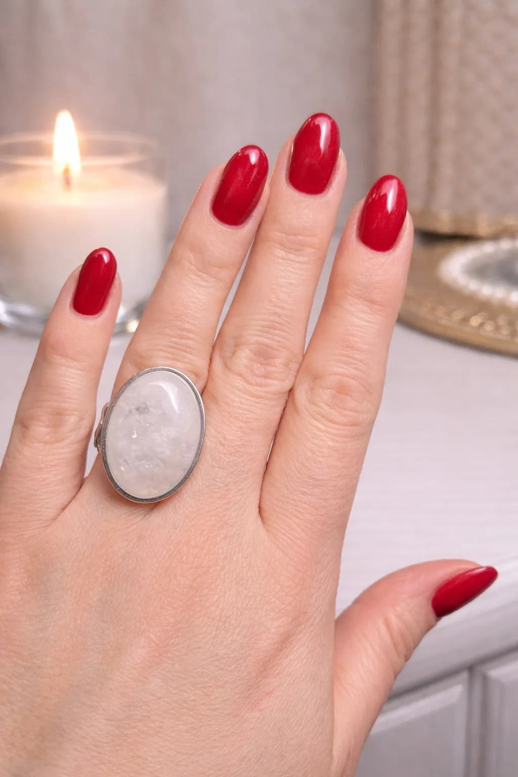 Bague Ovale en Quartz Rose