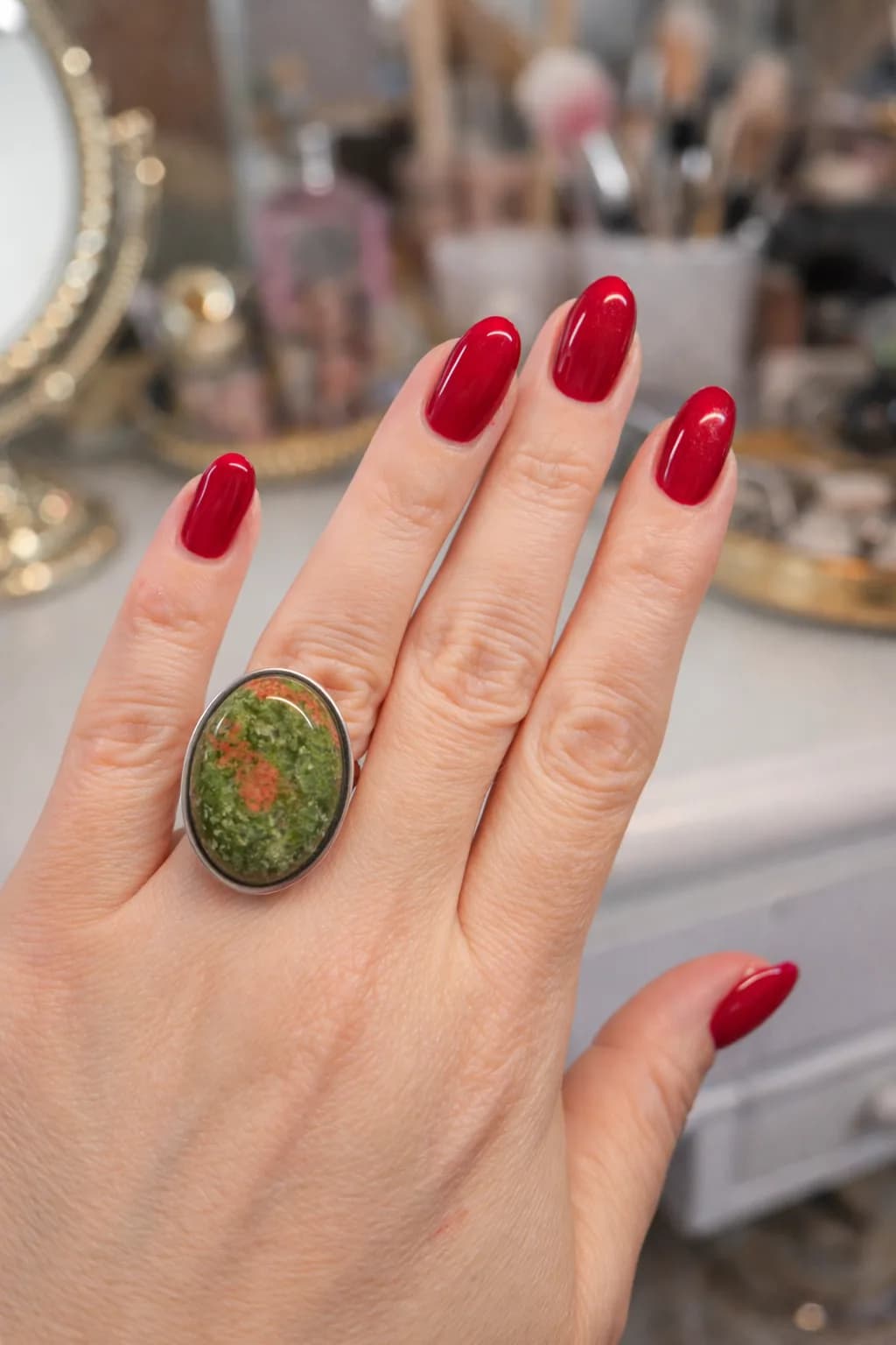 Bague en Unakite – Élégance naturelle & harmonie du cœur