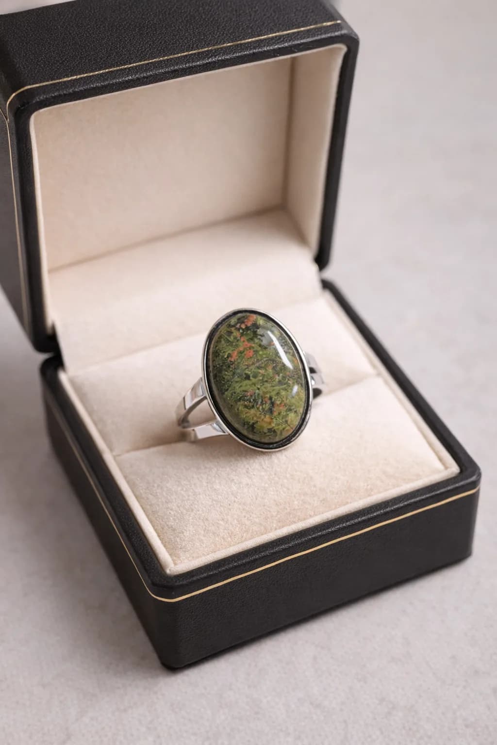 Bague “Souffle Minéral” – Unakite verte et rosée