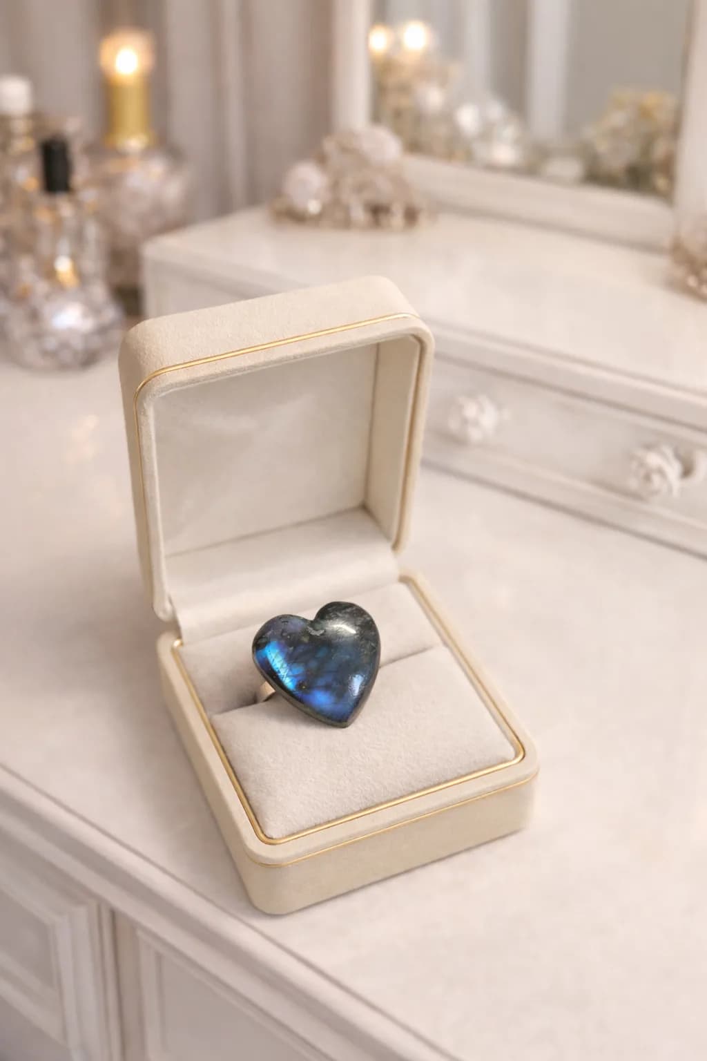 Cœur Boréal” – Bague Labradorite Cœur Intense