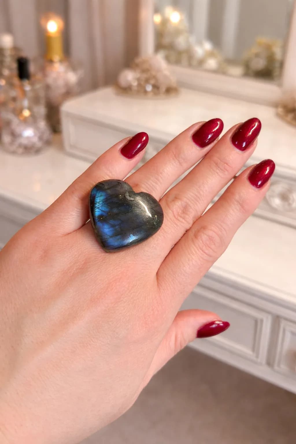 Cœur Boréal” – Bague Labradorite Cœur Intense