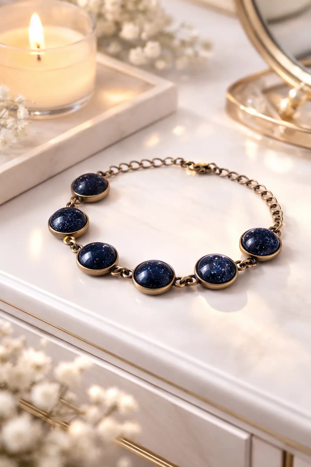 Bracelet Étoile de Nuit Goldstone Blue – Brillance et Bronze Ajustable