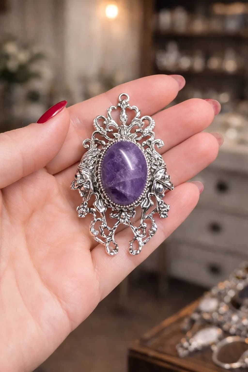 Broche Améthyste – Raffinement ancien et profondeur minérale