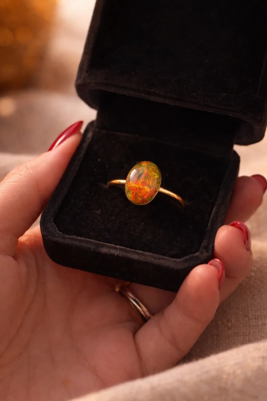 Bague Opale de Feu d’Éthiopie – Pierre Naturelle