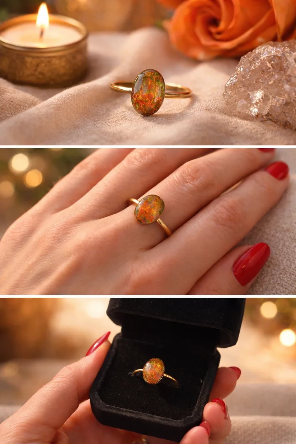 Bague Opale de Feu d’Éthiopie – Pierre Naturelle