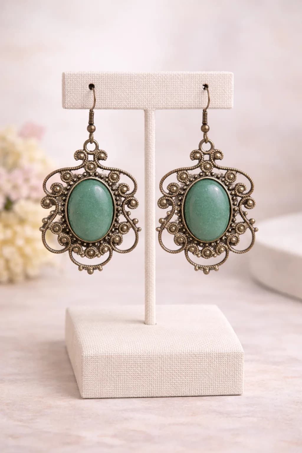 Boucles d’oreilles pendantes baroques en aventurine verte
