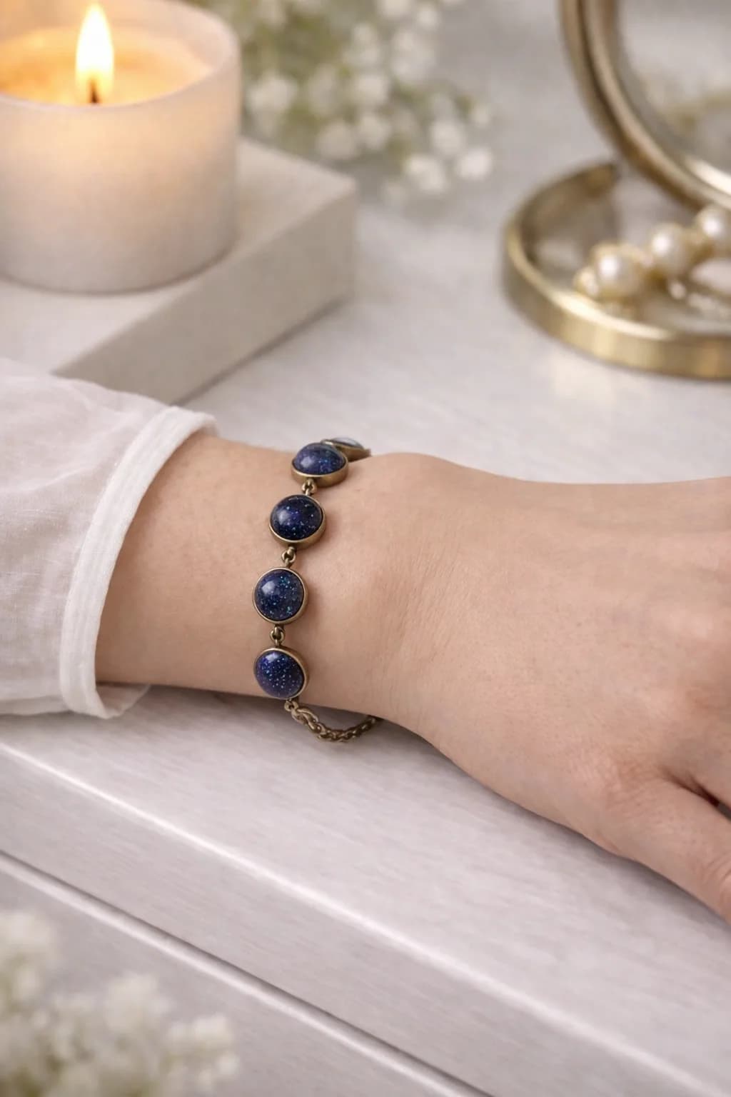 Bracelet Étoile de Nuit Goldstone Blue – Brillance et Bronze Ajustable