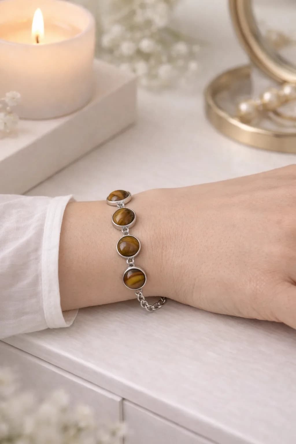Bracelet Éclat Œil de Tigre – Force et Brillance Ajustable