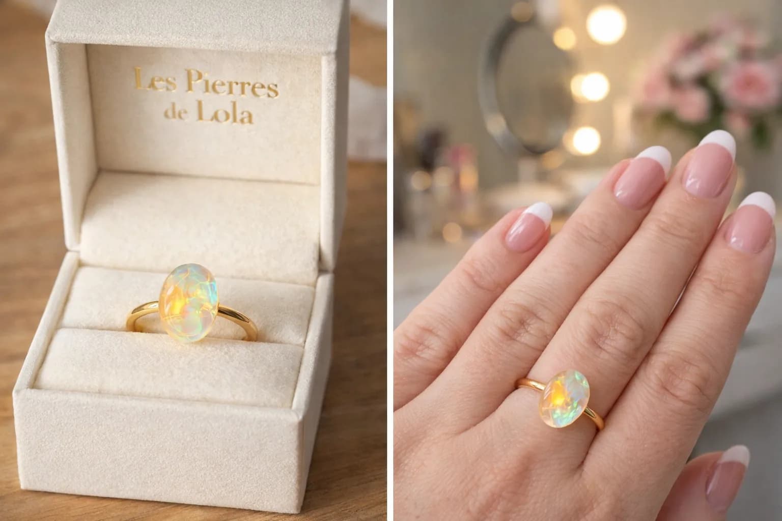 Éclat d’Opale – Bague d’Éthiopie aux reflets de feu ajustable