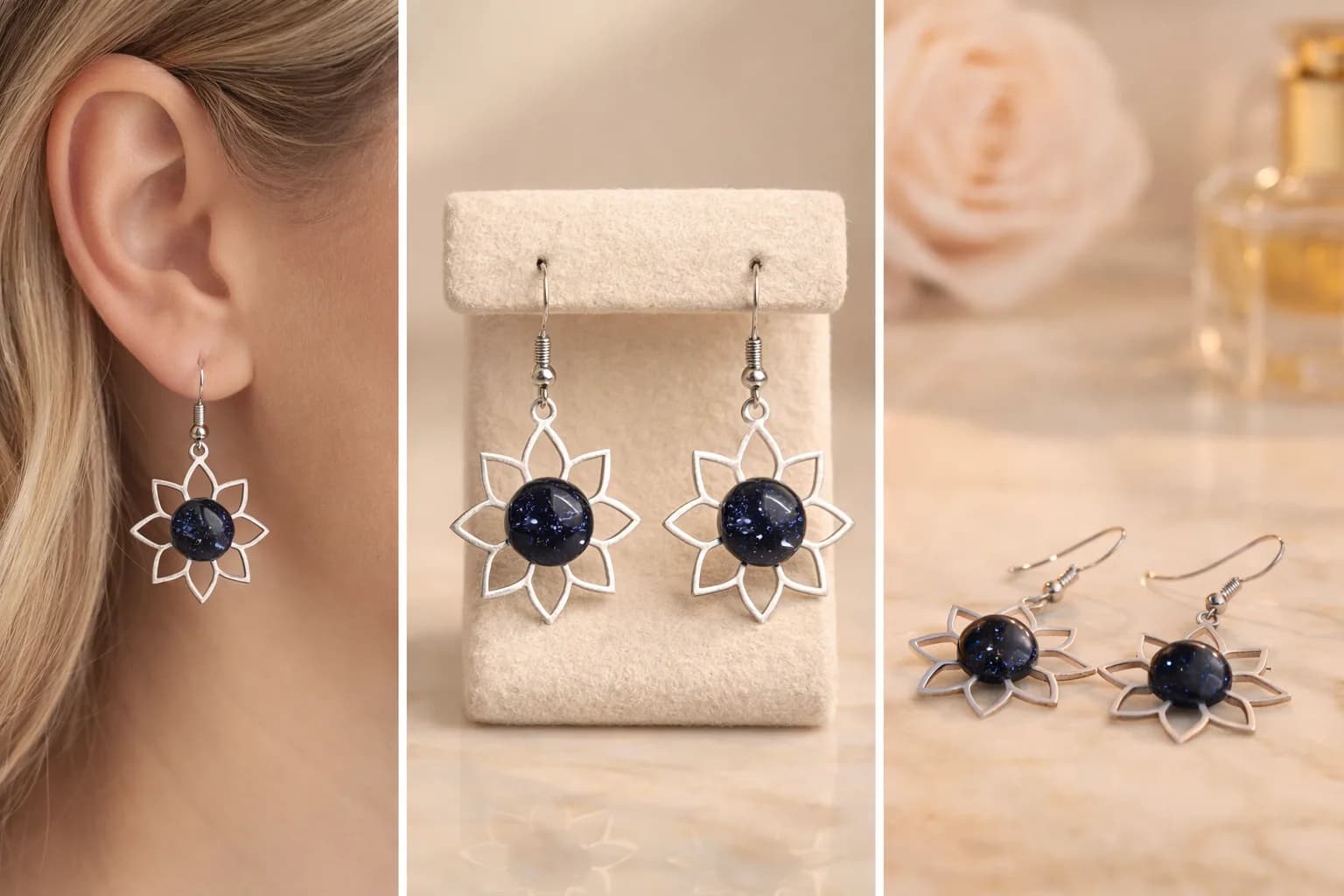 Nuit Céleste – Boucles d’Oreilles en Goldstone Blue