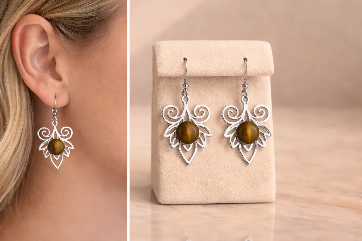 Force Intérieure – Boucles d’Oreilles en Œil de Tigre