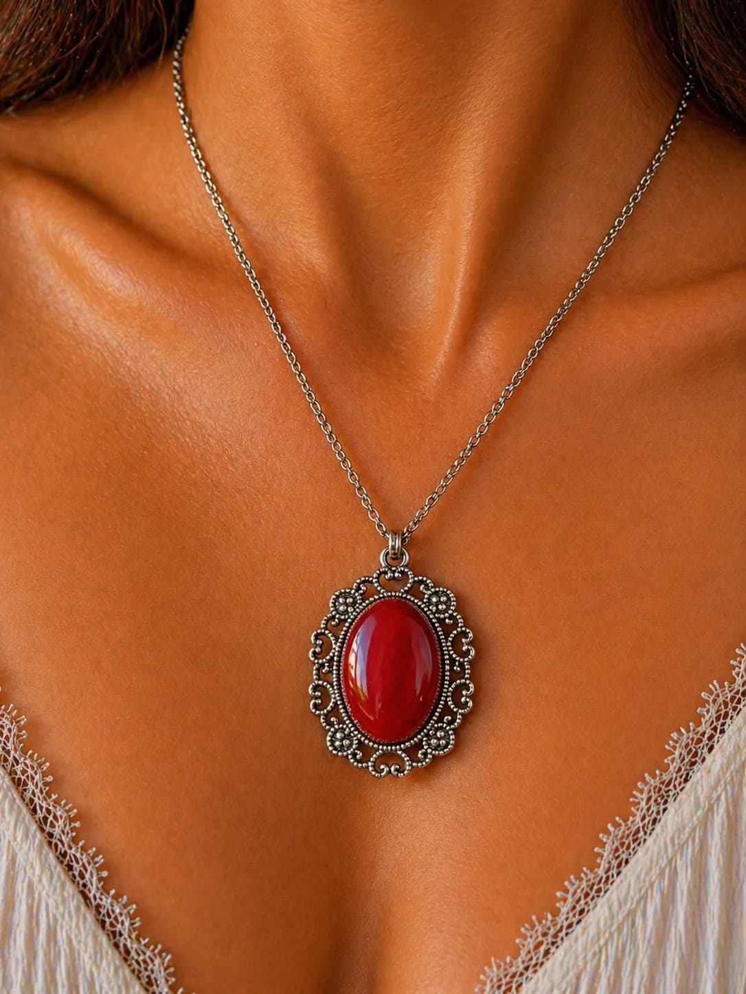 Collier Agate Rouge – Élégance Intemporelle