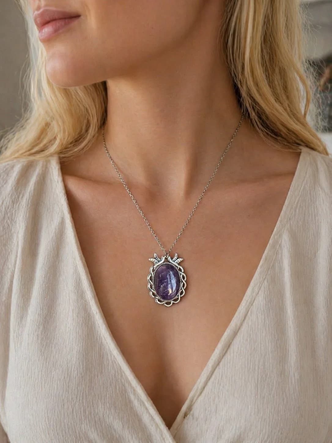 Collier Améthyste oiseaux – Charme Vintage & Éclat Mystique
