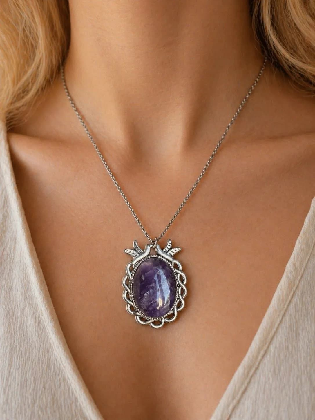 Collier Améthyste oiseaux – Charme Vintage & Éclat Mystique