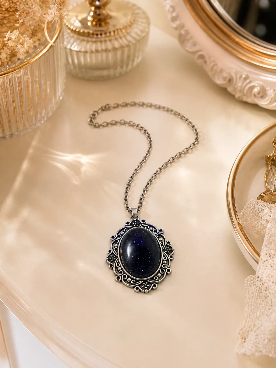 Collier Goldstone Blue – Acier inoxydable – Élégance céleste