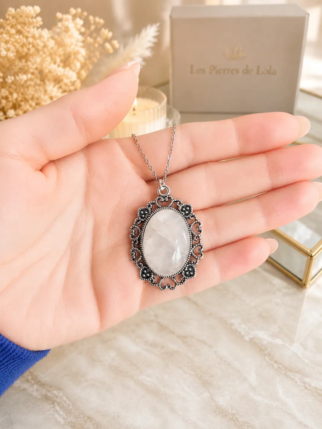 Collier Quartz Rose – Acier inoxydable – Douceur et élégance