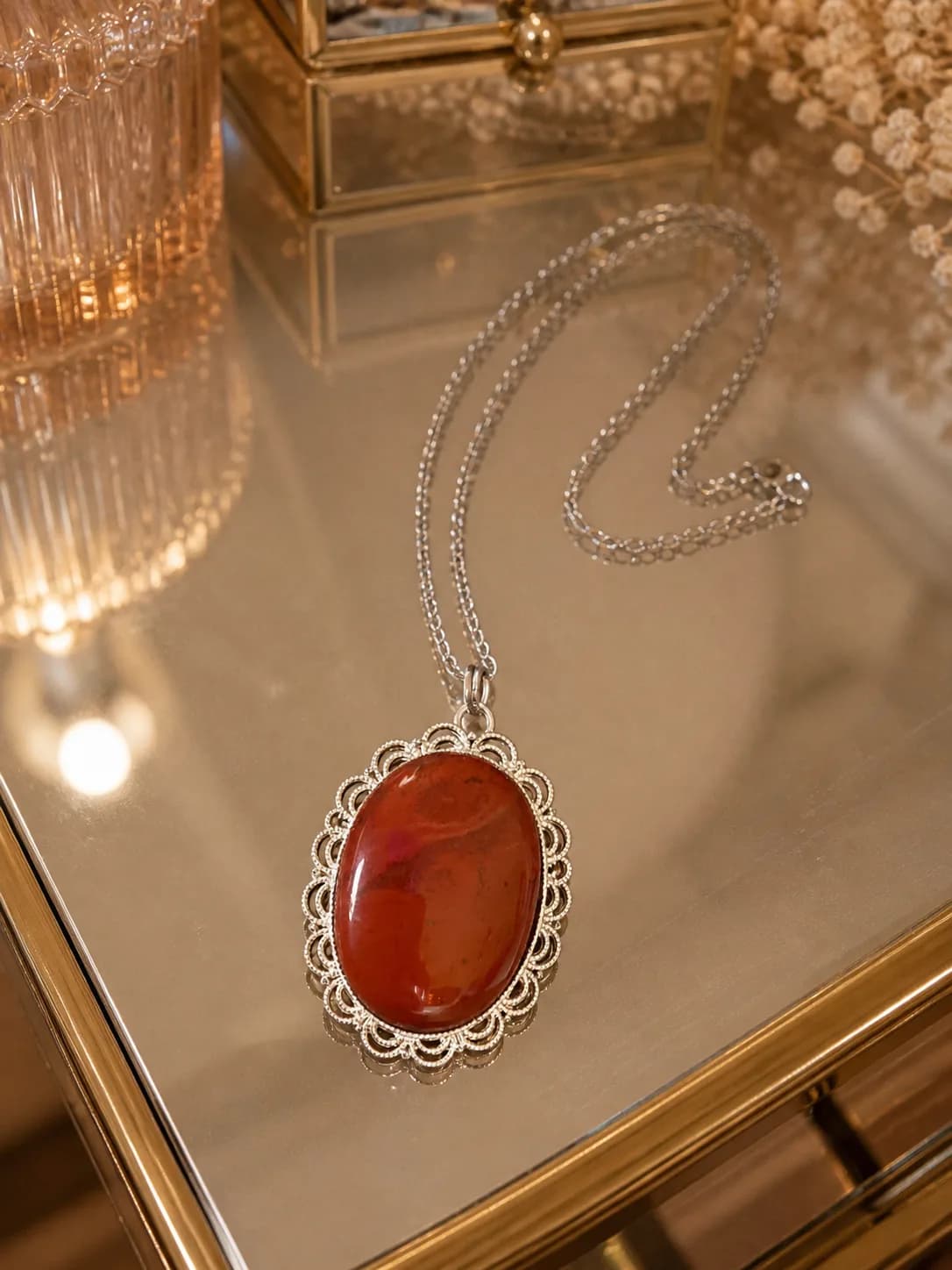 Collier jaspe rouge – argent antique – pièce imposante et élégante