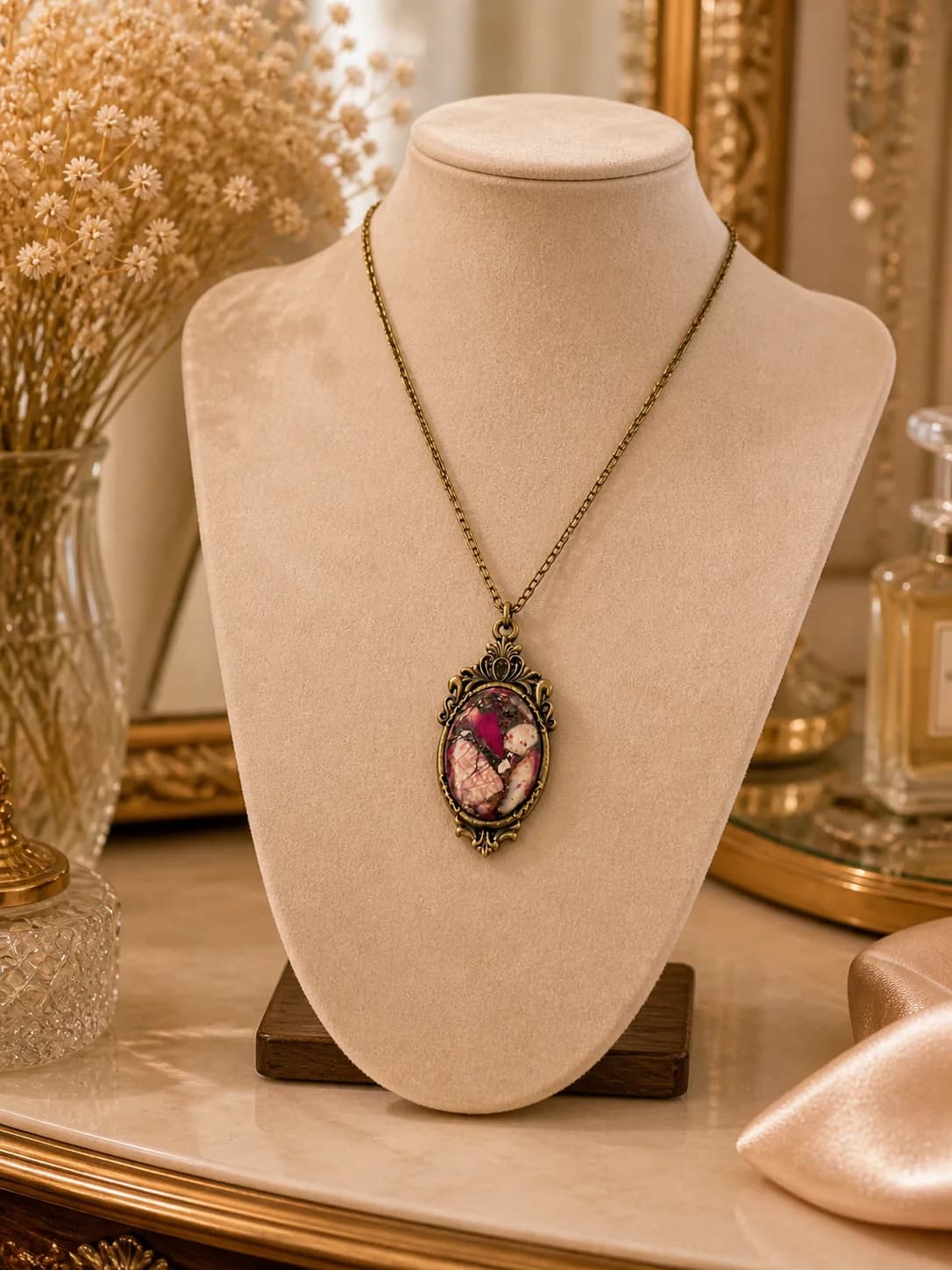 Collier jaspe impérial multicolore – bronze antique – pièce unique