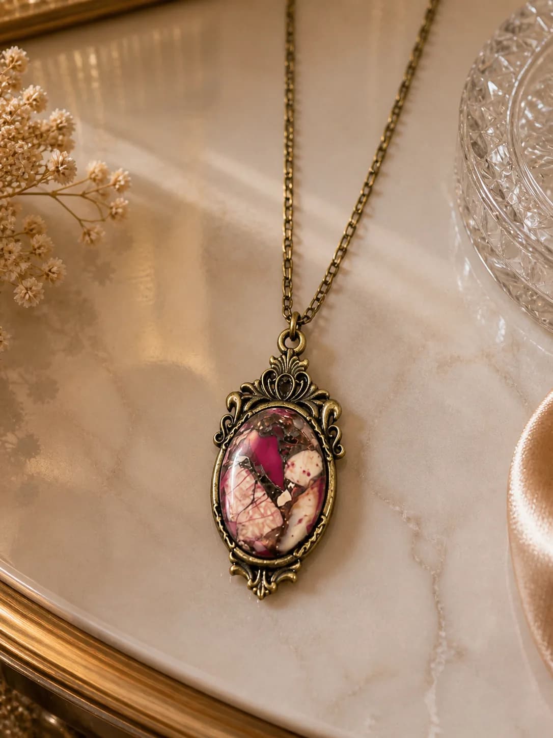 Collier jaspe impérial multicolore – bronze antique – pièce unique