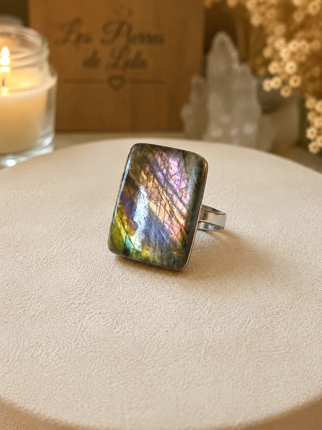 Bague Labradorite Rectangle – reflets fascinants