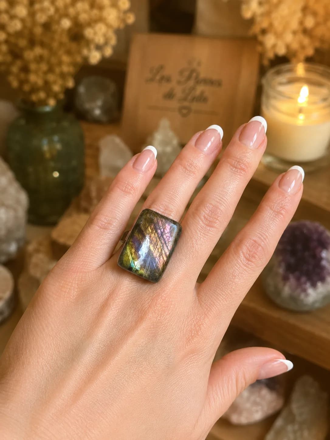 Bague Labradorite Rectangle – reflets fascinants