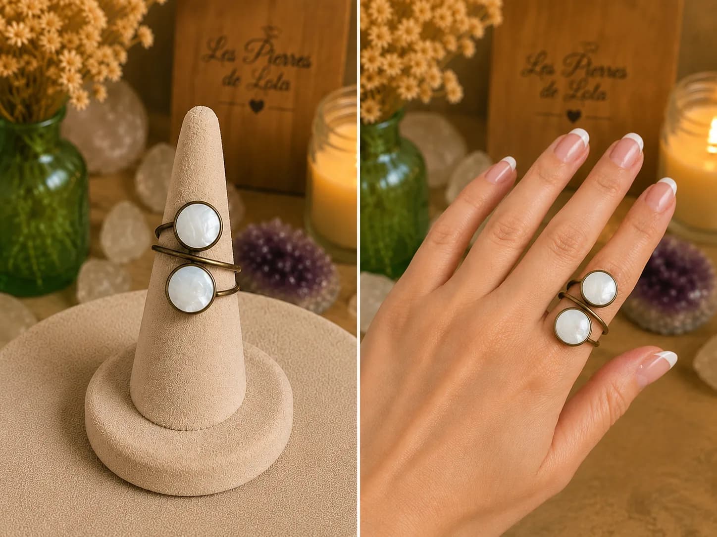 Bague Double Anneaux Nacre – élégance lumineuse & style raffiné