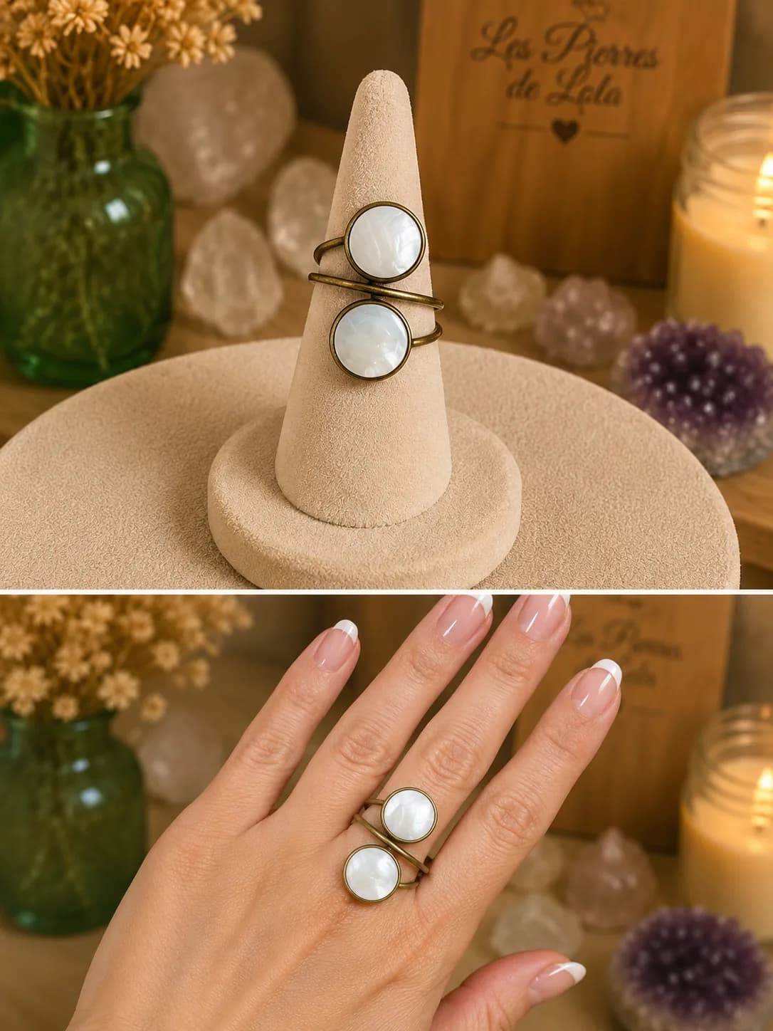 Bague Double Anneaux Nacre – élégance lumineuse & style raffiné