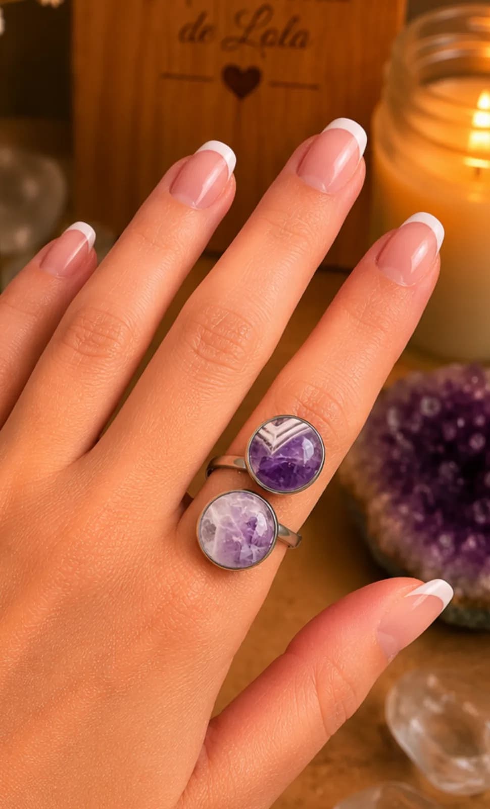 Bague Double Améthyste Chevron – douceur & élégance minérale