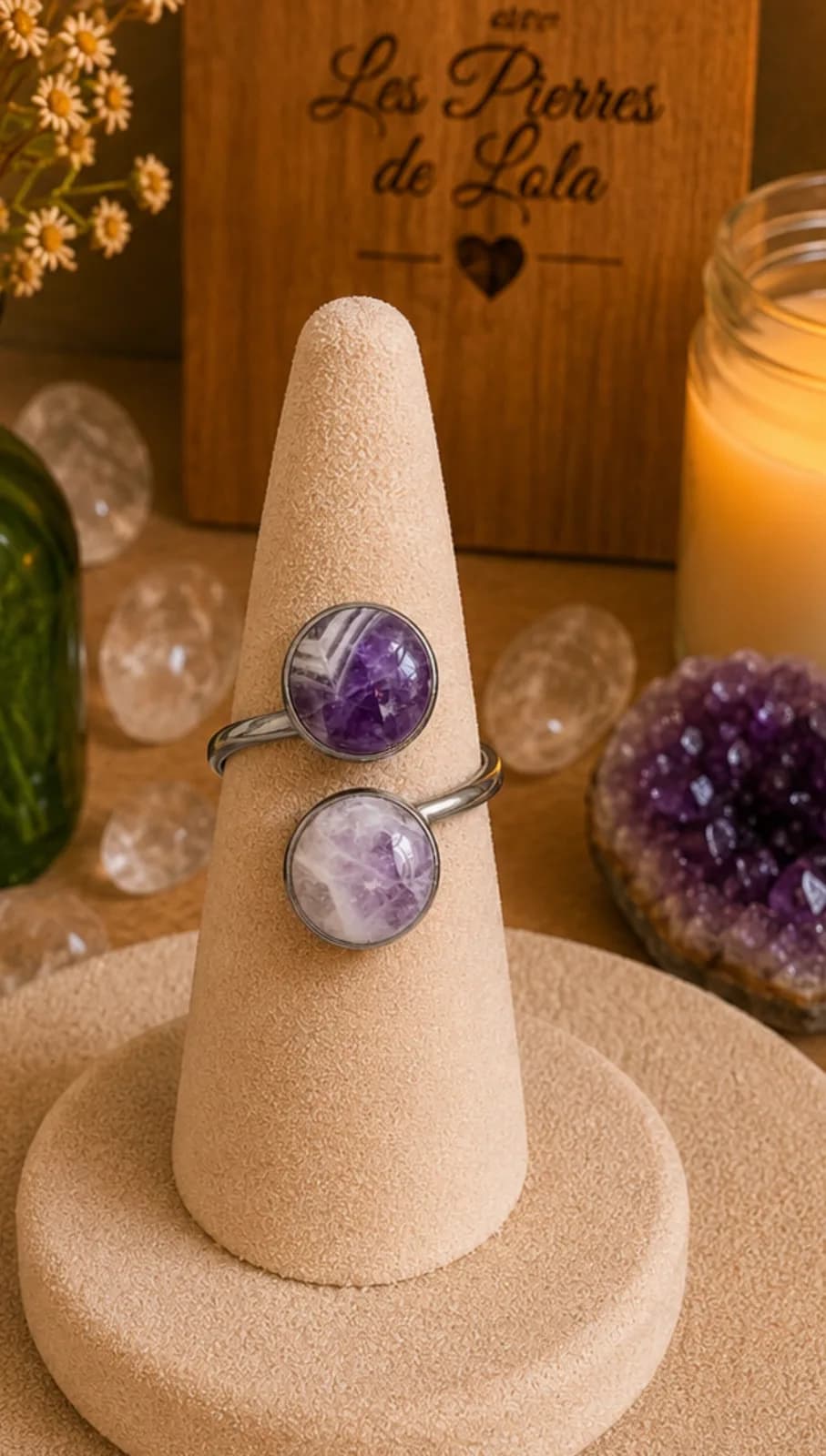 Bague Double Améthyste Chevron – douceur & élégance minérale