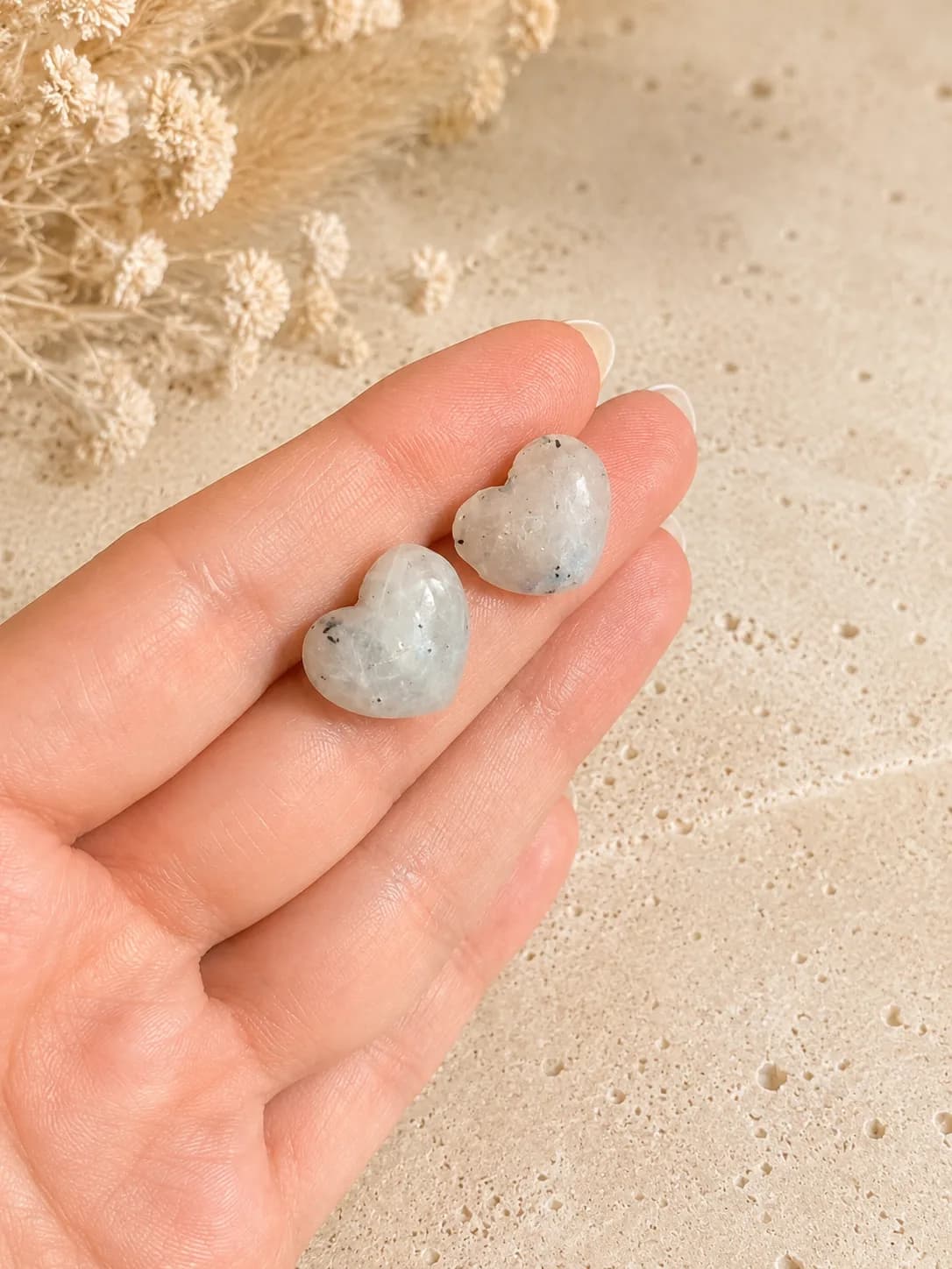 Boucles d’oreilles cœur – Pierre de lune naturelle
