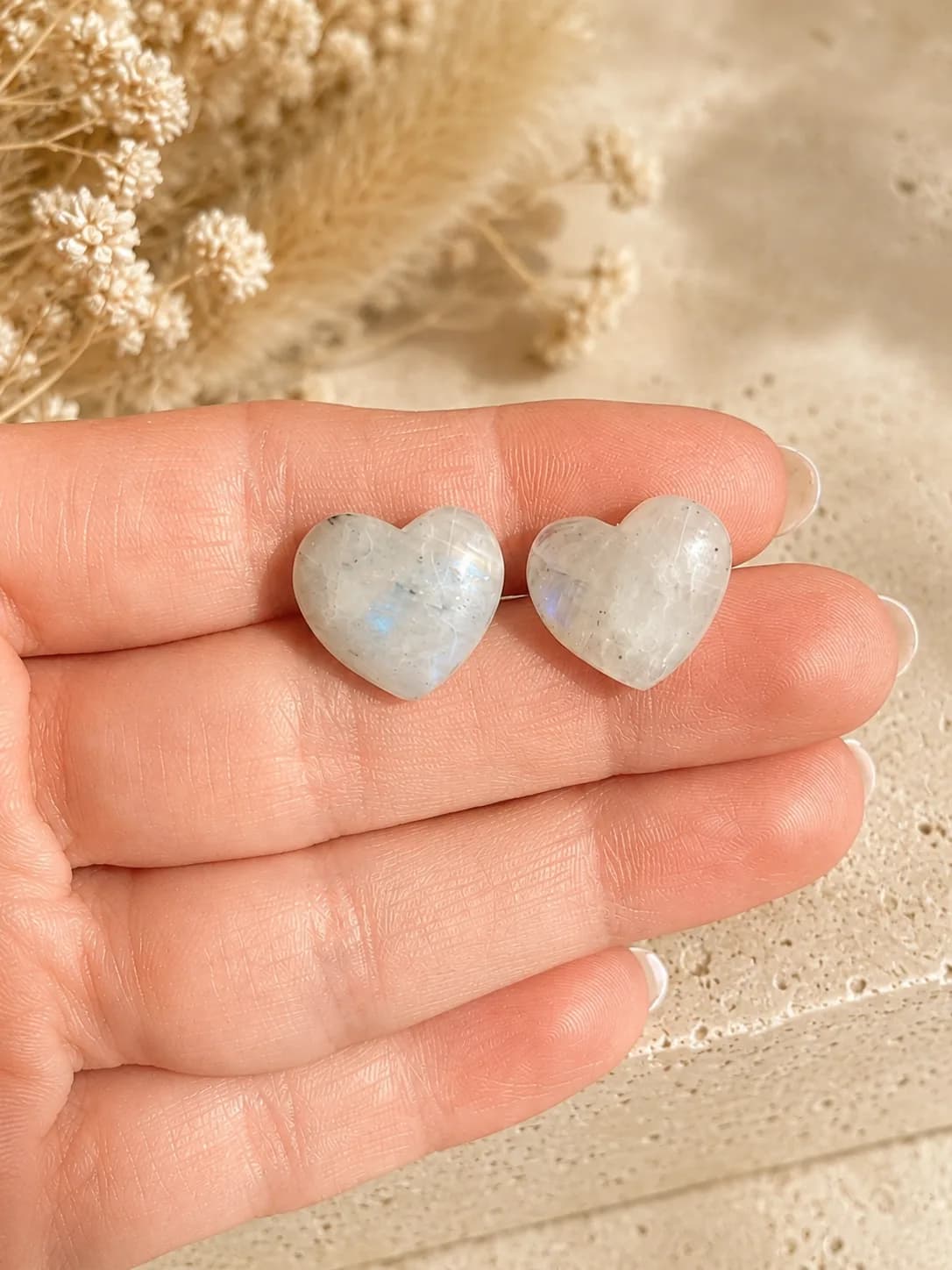 Boucles d’oreilles cœur – Pierre de lune naturelle