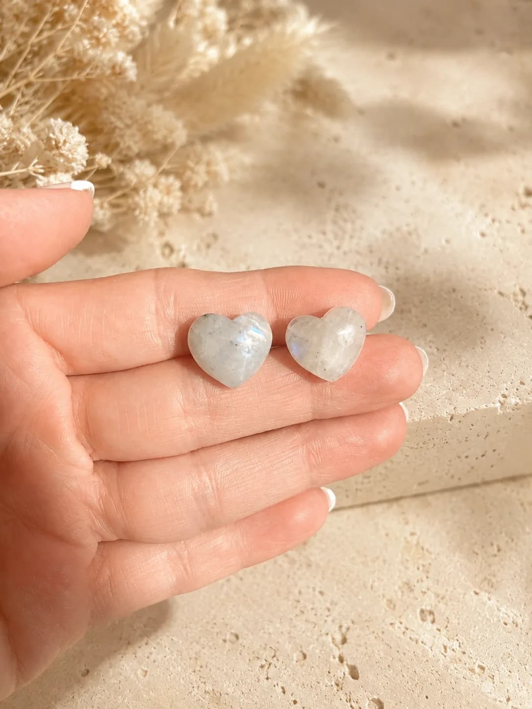 Boucles d’oreilles cœur – Pierre de lune naturelle
