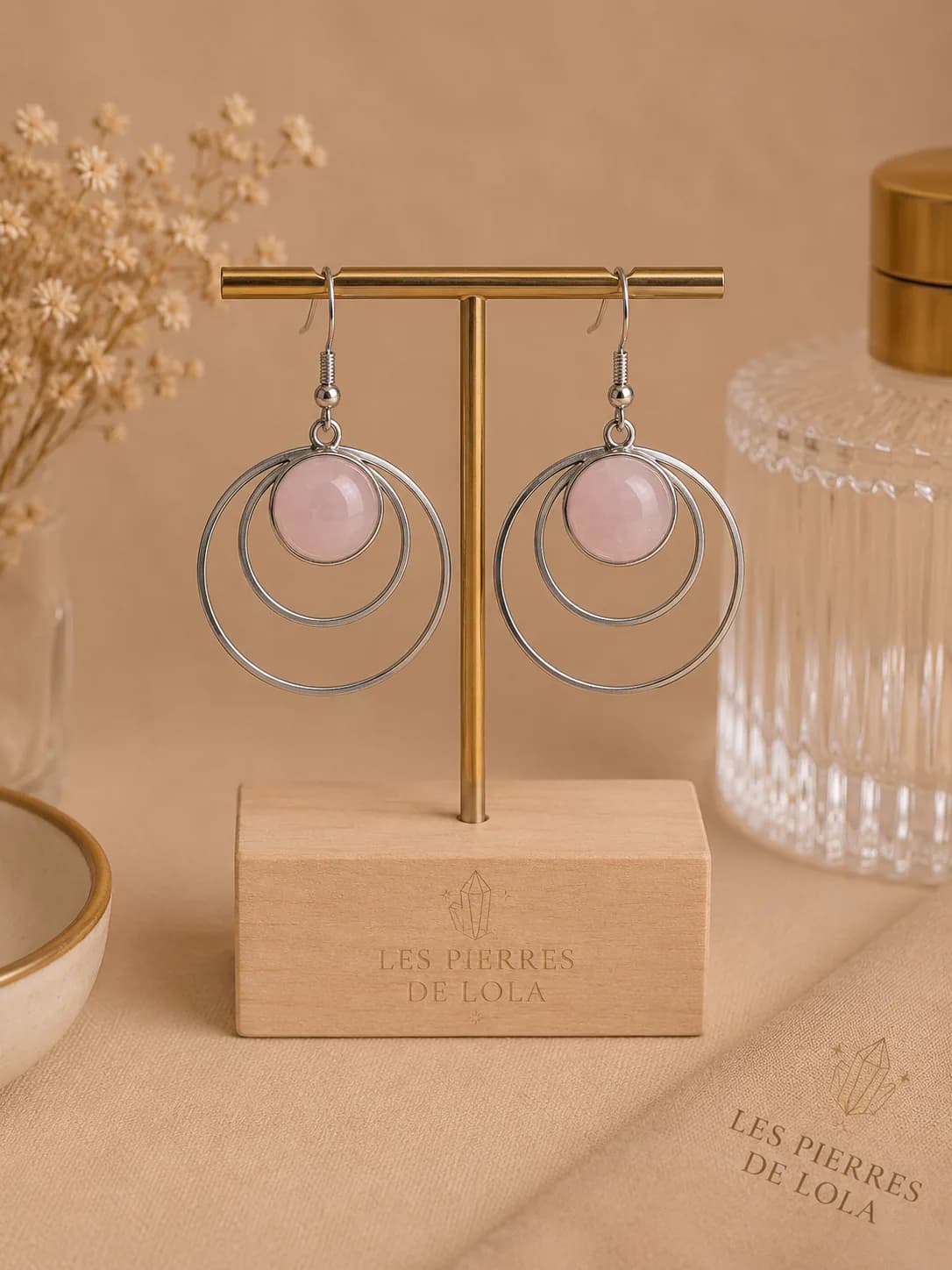 Boucles d’oreilles “Douceur Rosée” – Quartz rose naturel