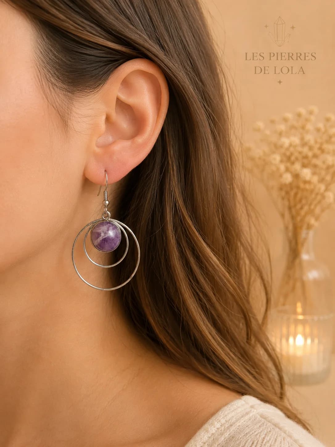 Boucles d’oreilles “Mystère Chevron” – Améthyste Chevron naturelle