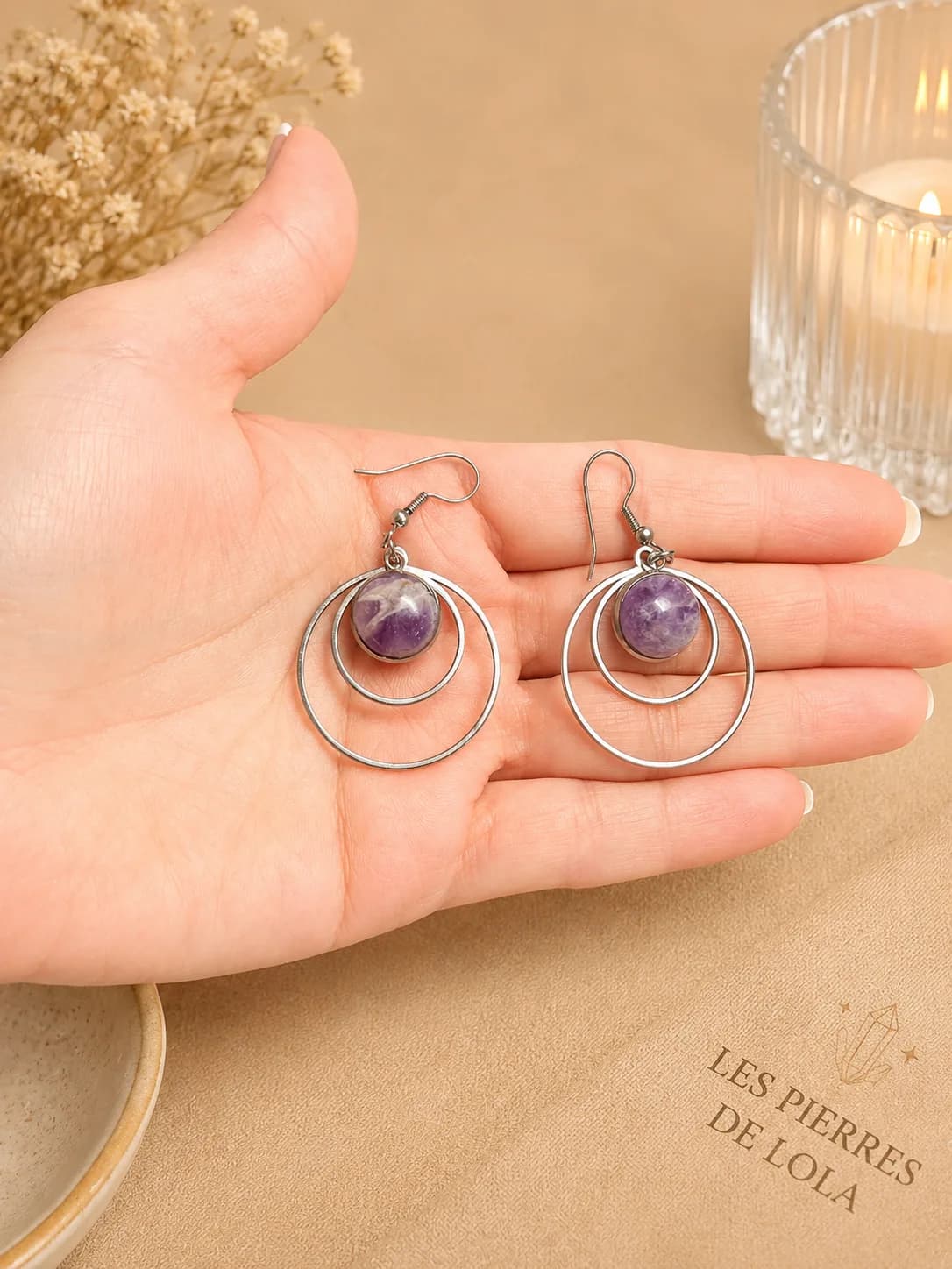 Boucles d’oreilles “Mystère Chevron” – Améthyste Chevron naturelle