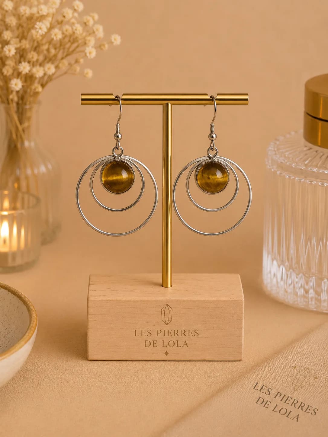 Boucles d’oreilles “Reflets Fauves” – Œil de tigre naturel