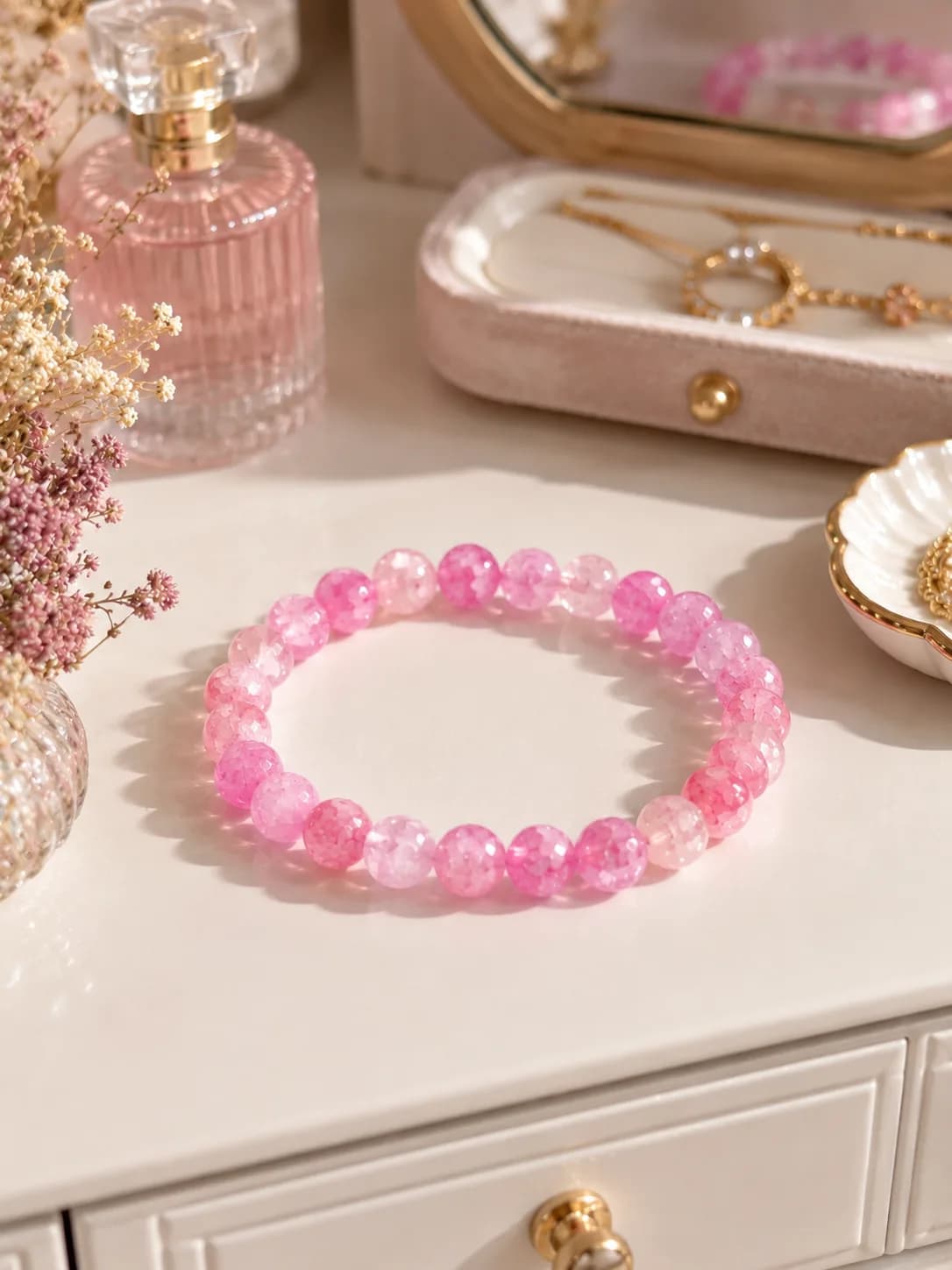 Bracelet en agate craquelée rose